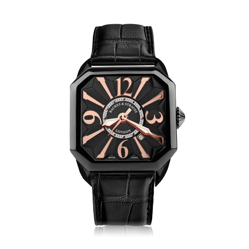 Berkeley Black Steel Watch Black Dial With Rose Arabic Markers
