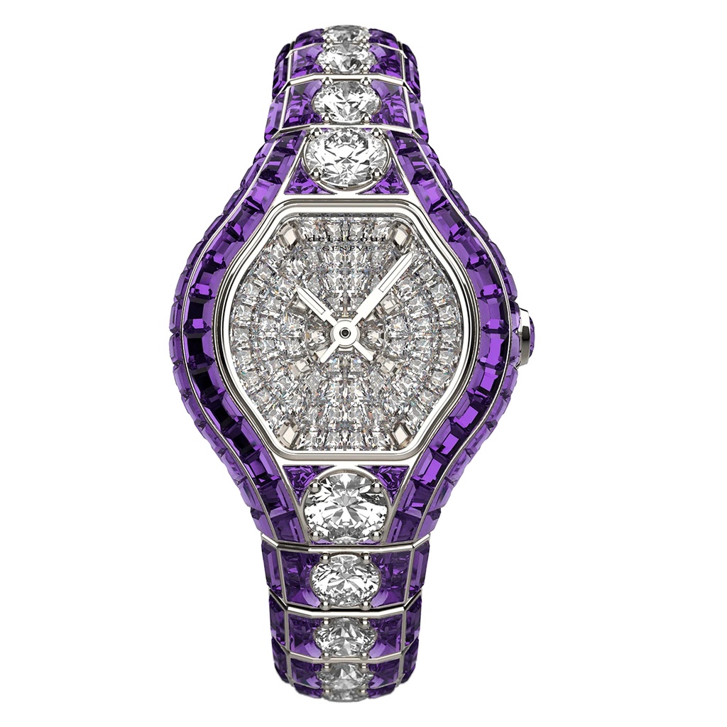 City Glamour Amethyst & Diamond Center White Gold Watch
