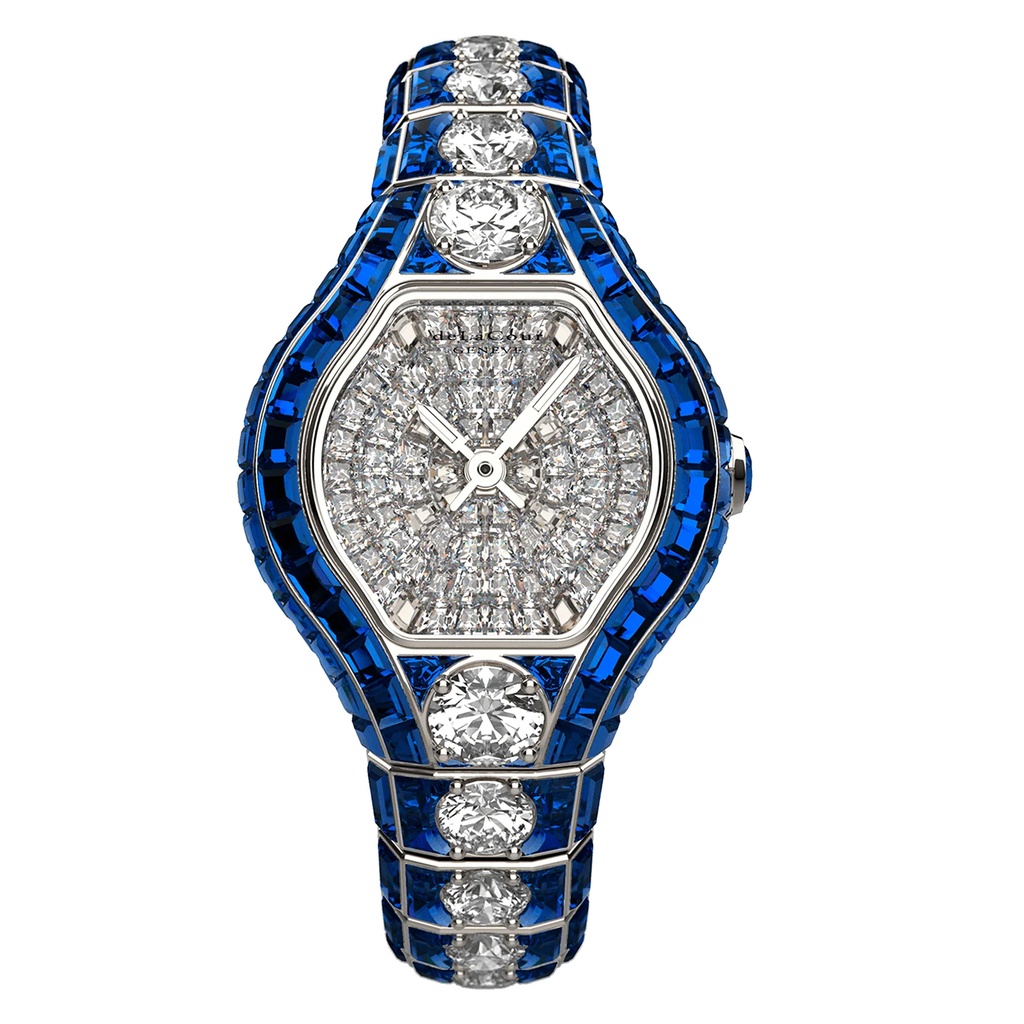 City Glamour Blue Sapphire & Diamond Center White Gold Watch