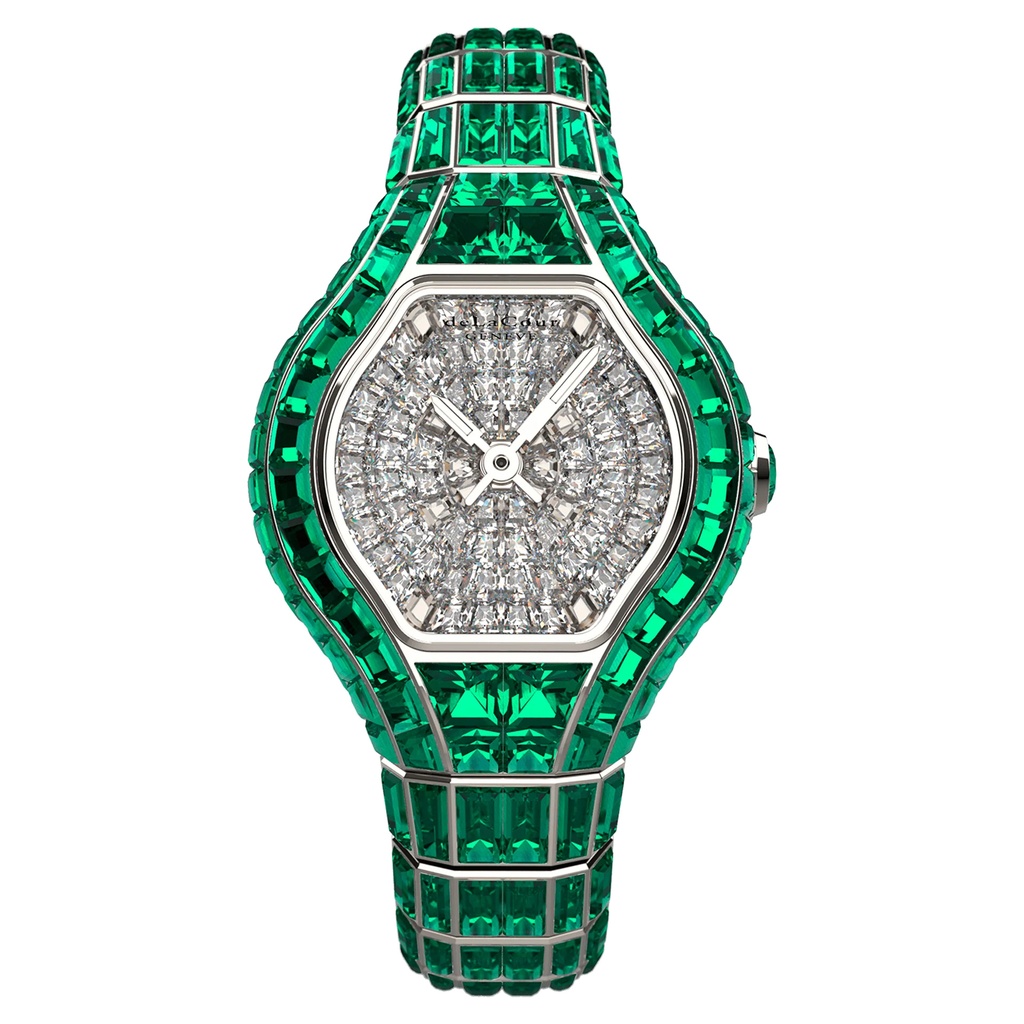 City Glamour Emerald White Gold Watch