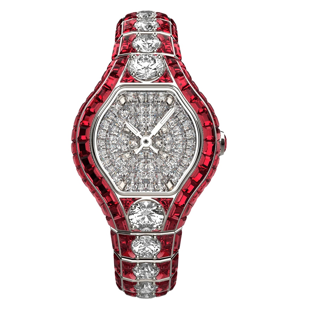 City Glamour Ruby & Diamond Center White Gold Watch