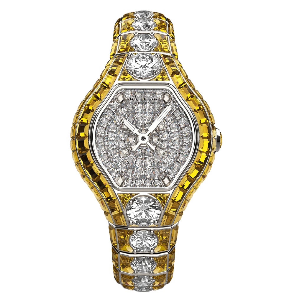 City Glamour Yellow Sapphire & Diamond Center White Gold Watch