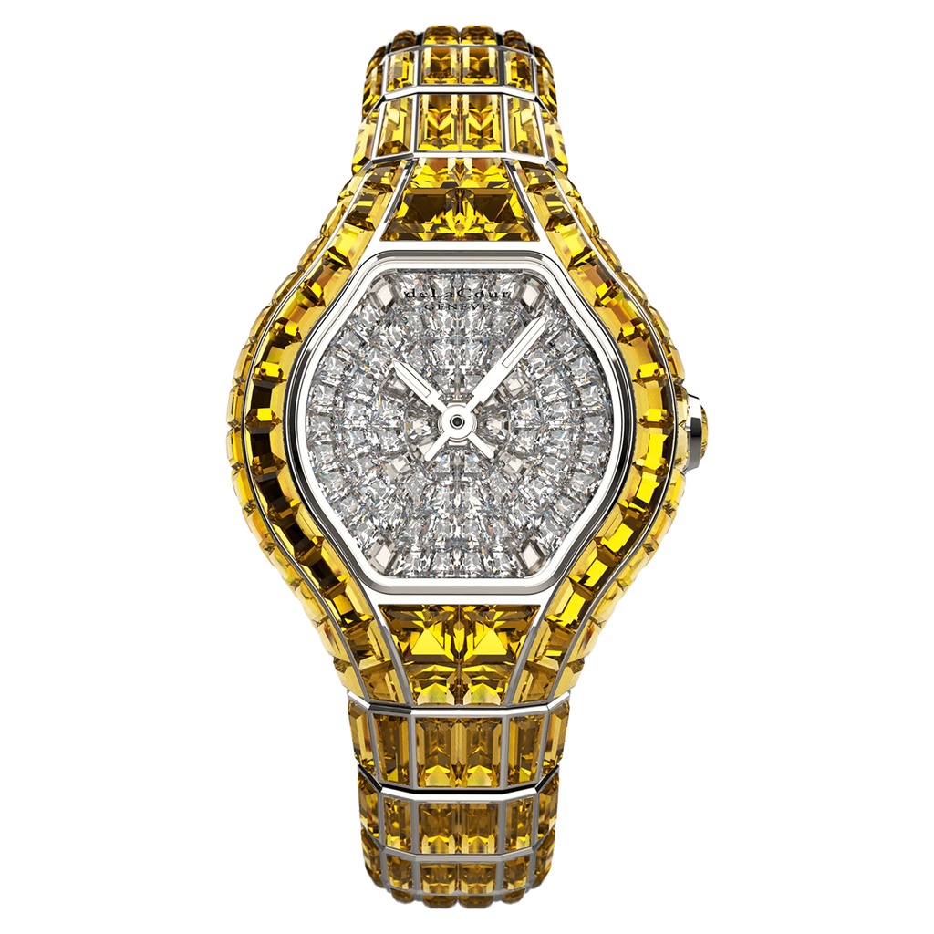 City Glamour Yellow Sapphire White Gold Watch