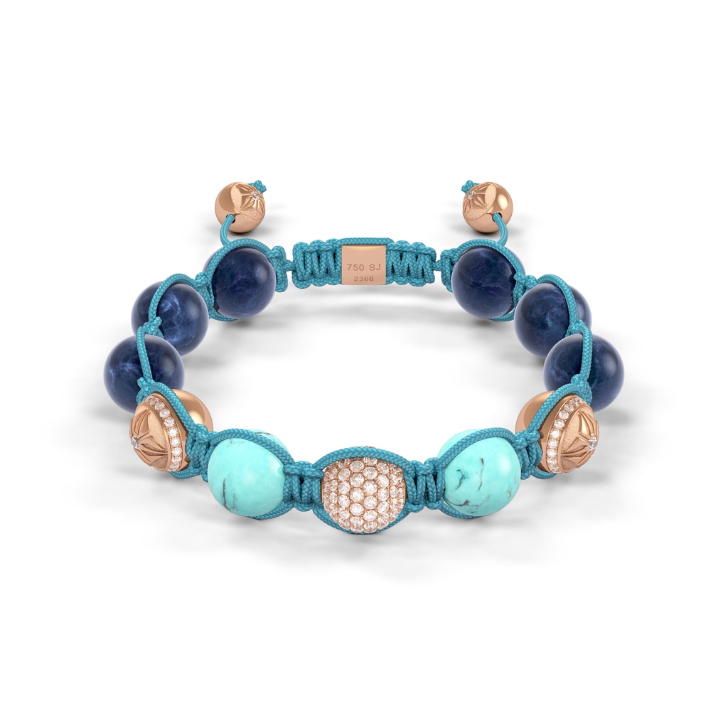 Shamballa Jewels Rose Gold Diamond Sapphire & Turquoise 10mm Braided Bead Bracelet