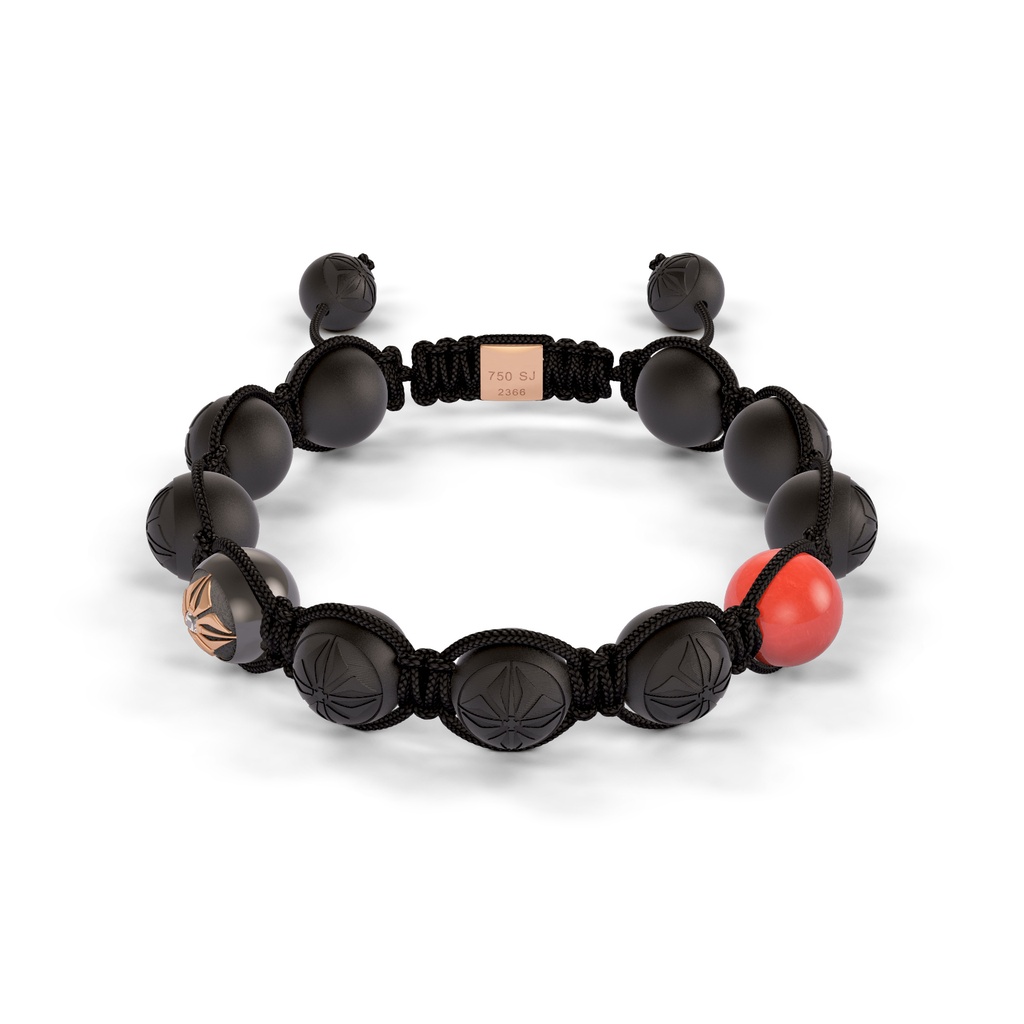 Shamballa Jewels Rose & Black Gold Diamond & Coral 10mm Braided Bead Bracelet