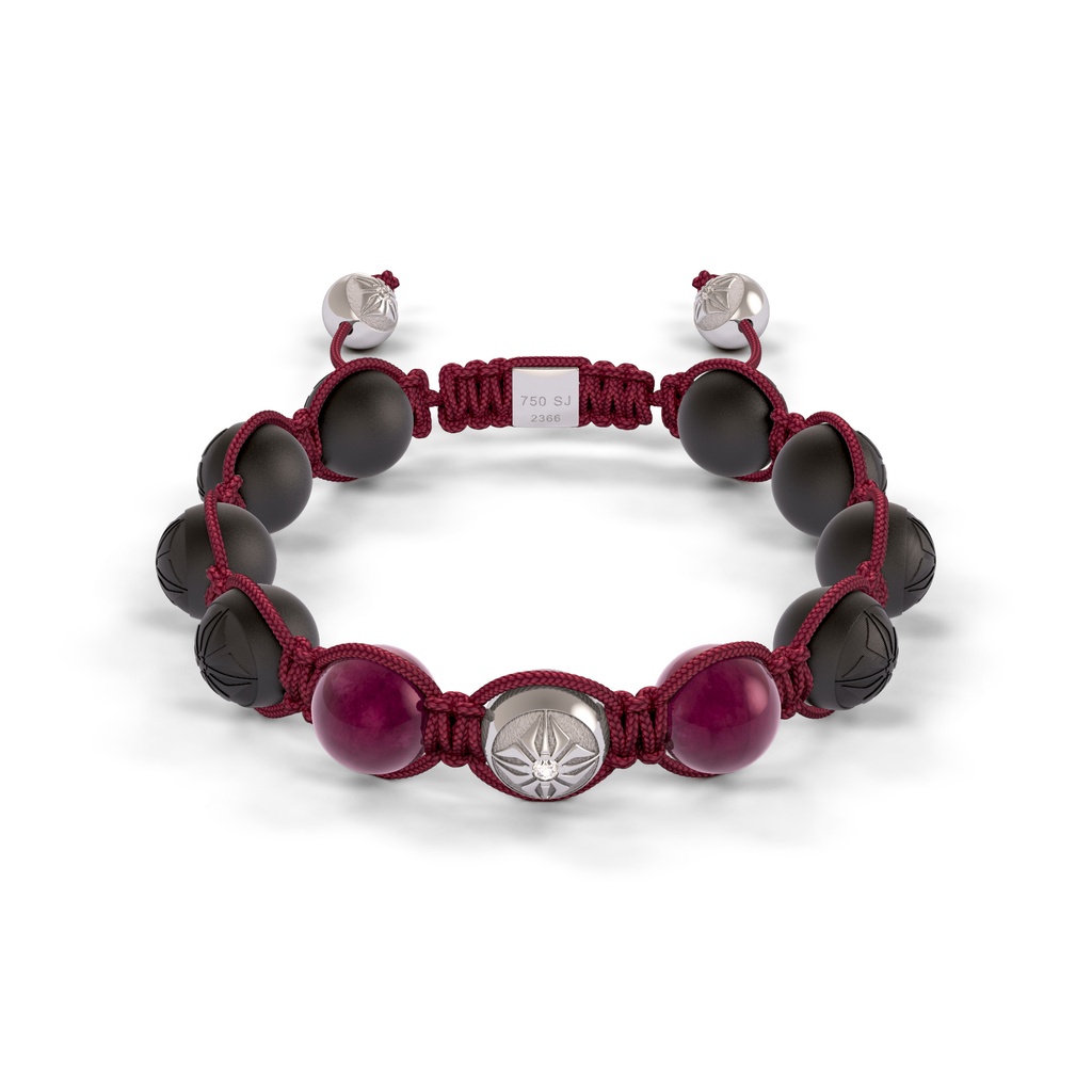 Shamballa Jewels White Gold Diamond & Ruby 10mm Braided Bead Bracelet