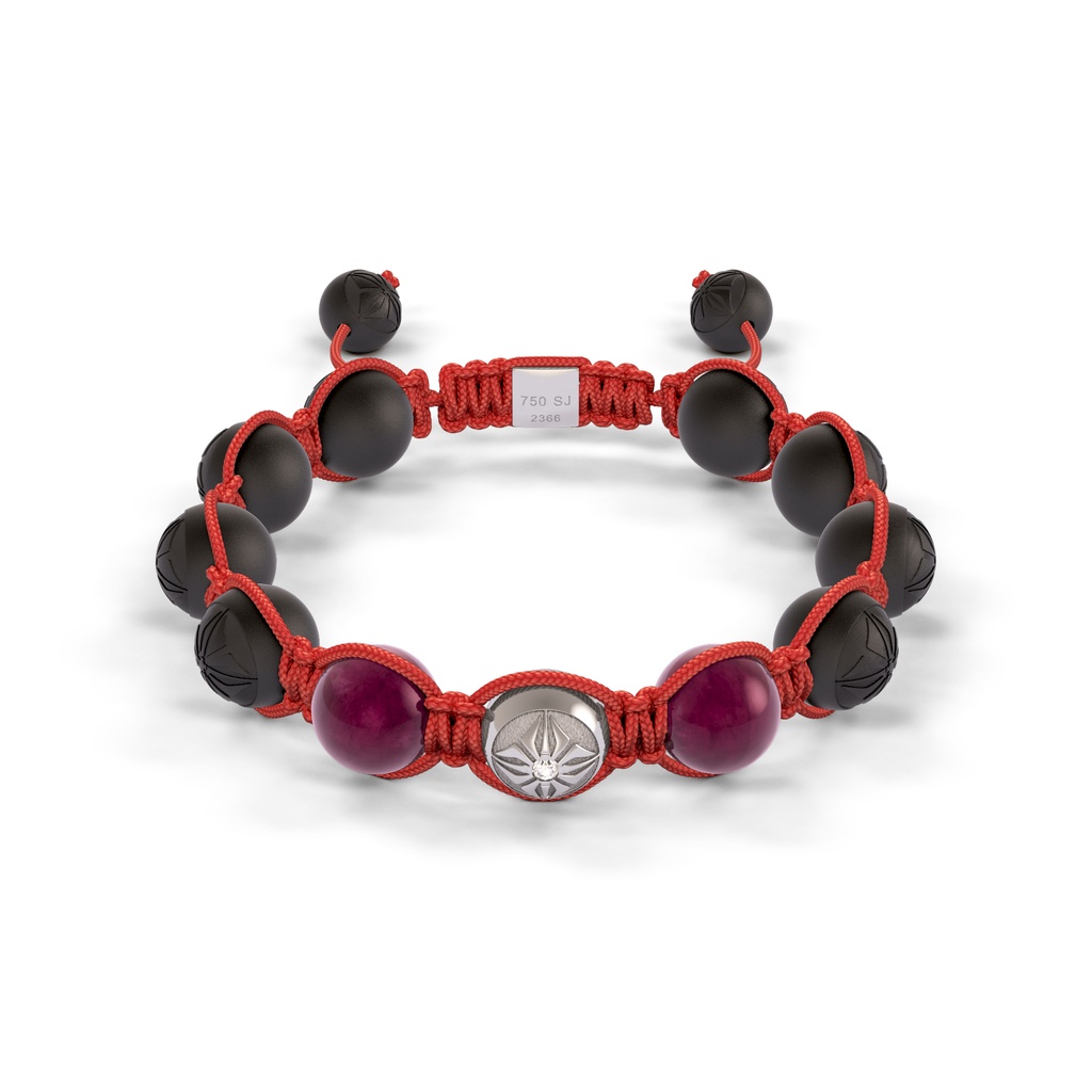 Shamballa Jewels White Gold Diamond & Ruby 10mm Braided Bead Bracelet