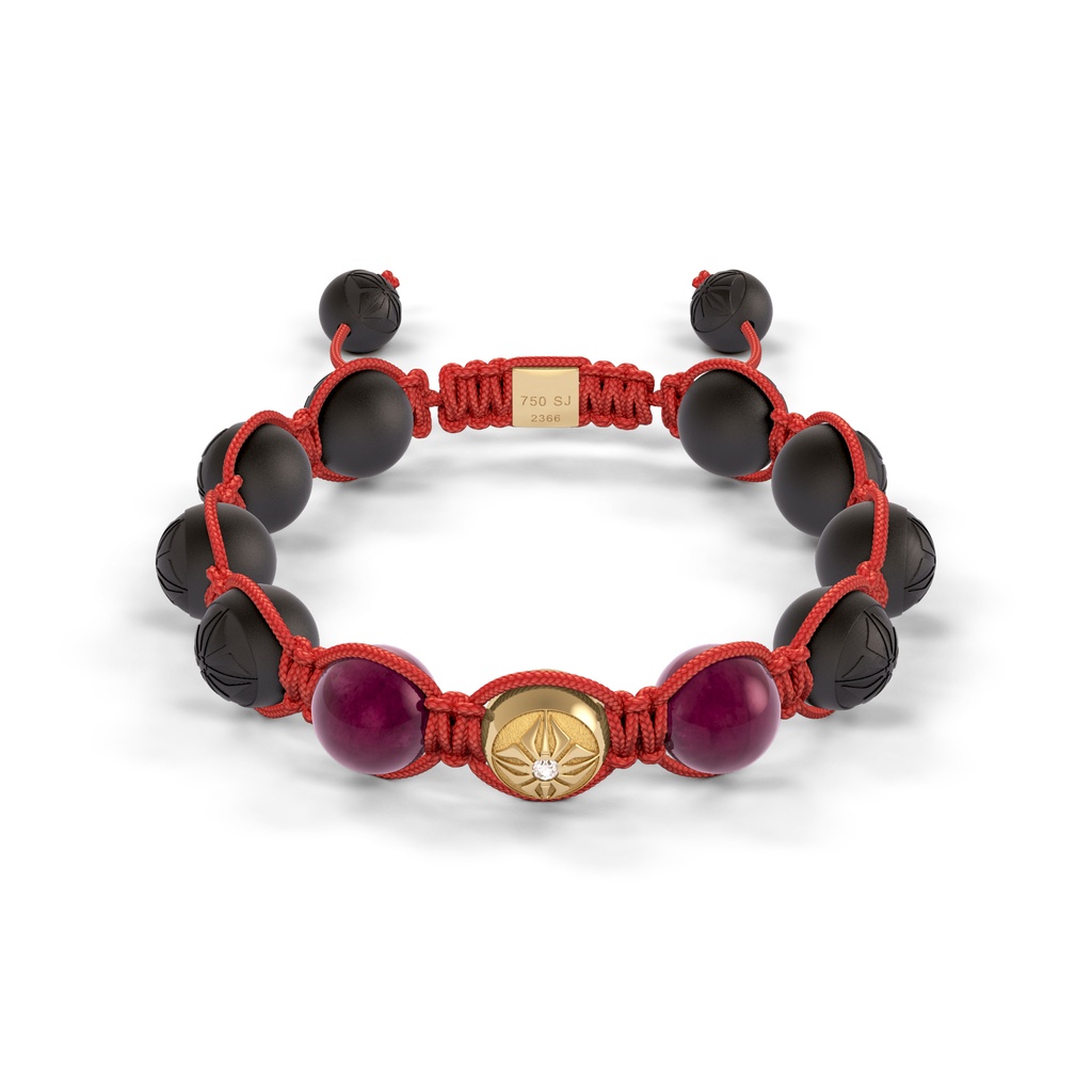 Shamballa Jewels Yellow Gold Diamond & Ruby 10mm Braided Bead Bracelet