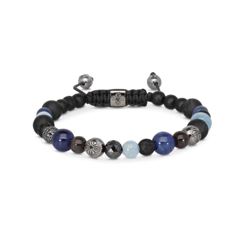 Shamballa Jewels Black Gold Diamond Sapphire & Aquamarine Multisize Non-Braided Bead Bracelet