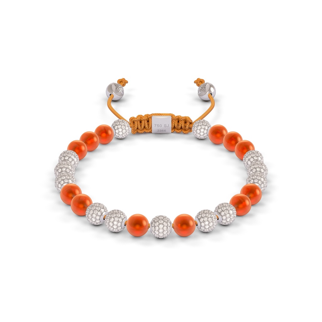Shamballa Jewels White Gold Diamond & Carnelian 6mm Non-Braided Bead Bracelet