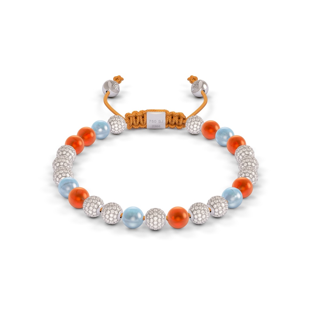 Shamballa Jewels White Gold Diamond Carnelian & Aquamarine 6mm Non-Braided Bead Bracelet