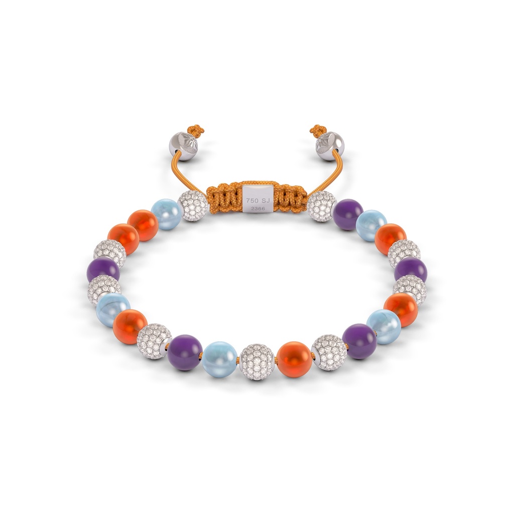 Shamballa Jewels White Gold Diamond Amethyst Carnelian & Aquamarine 6mm Non-Braided Bead Bracelet