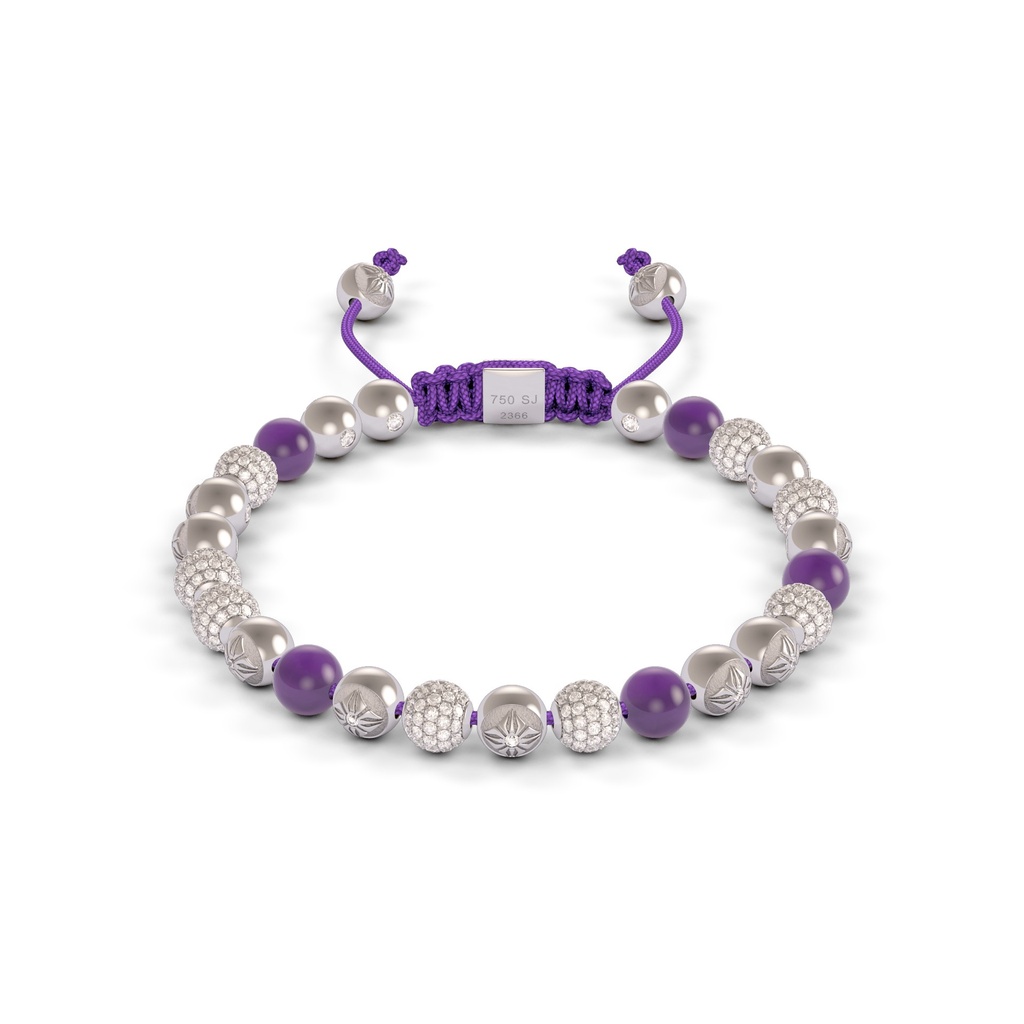 Shamballa Jewels White Gold Diamond & Amethyst 6mm Non-Braided Bead Bracelet