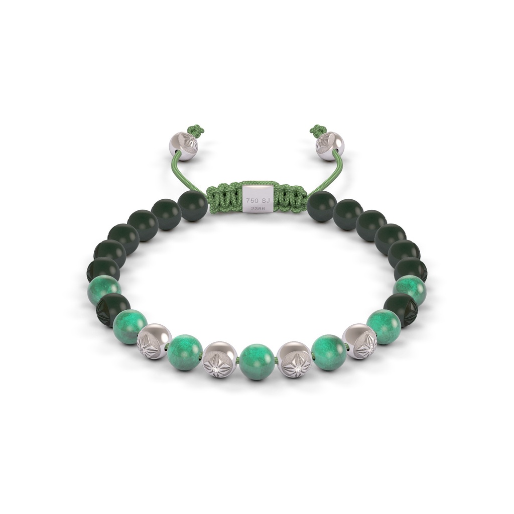 Shamballa Jewels White Gold Diamond Emerald & Ceramic 6mm Non-Braided Bead Bracelet
