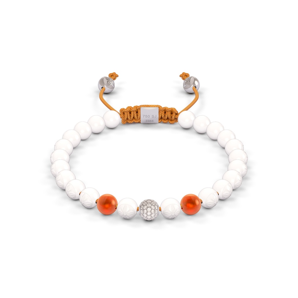 Shamballa Jewels White Gold Diamond Carnelian & Ceramic 6mm Non-Braided Bead Bracelet