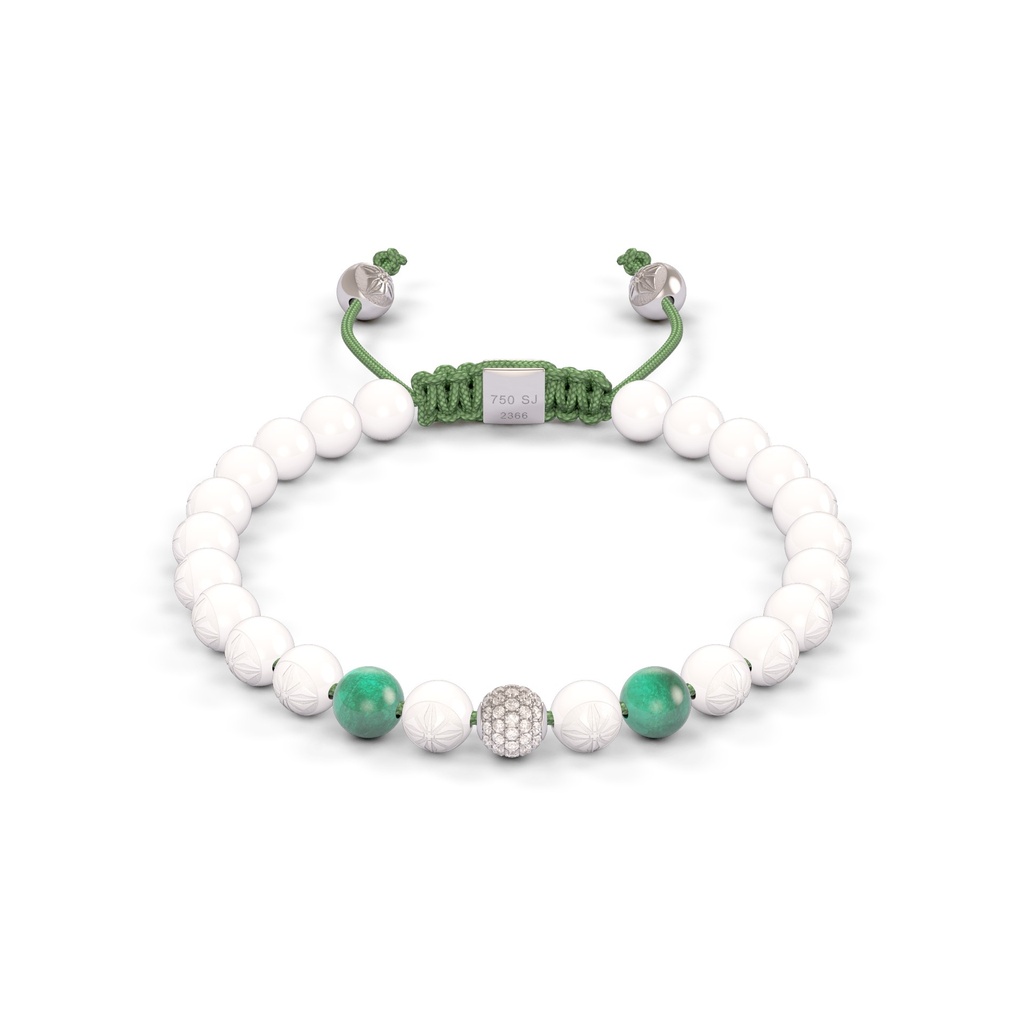 Shamballa Jewels White Gold Diamond Emerald & Ceramic 6mm Non-Braided Bead Bracelet