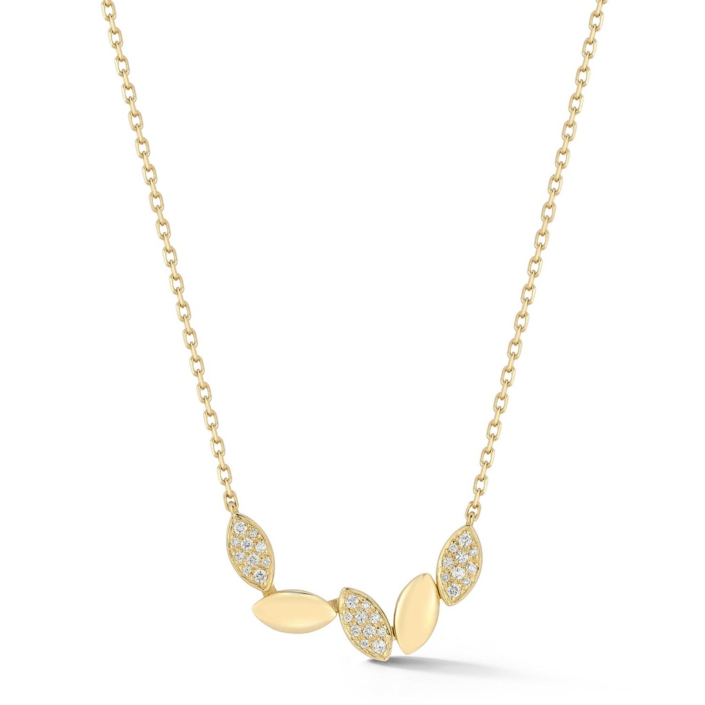 Yellow Gold Five Navette Necklace White Diamond