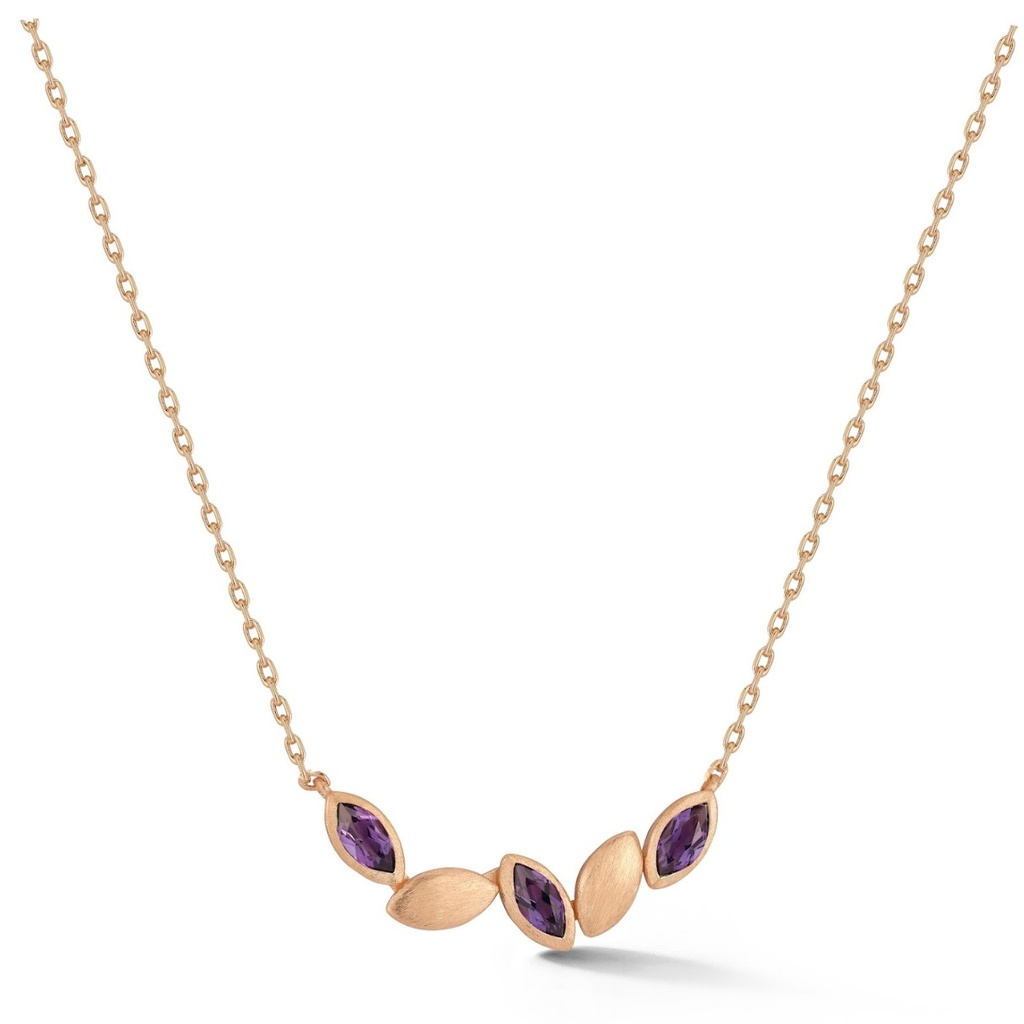 Rose Gold Five Navette Necklace Amethyst