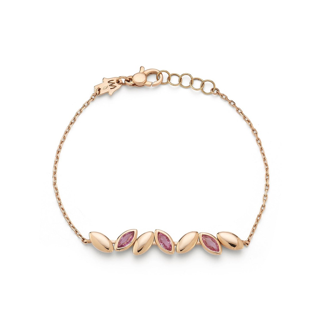 Rose Gold Navette Bracelet on a chain Pink Sapphire