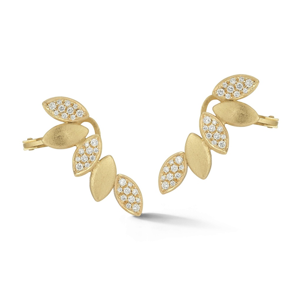 Yellow Gold Five Navette Ear Climbers White Diamond