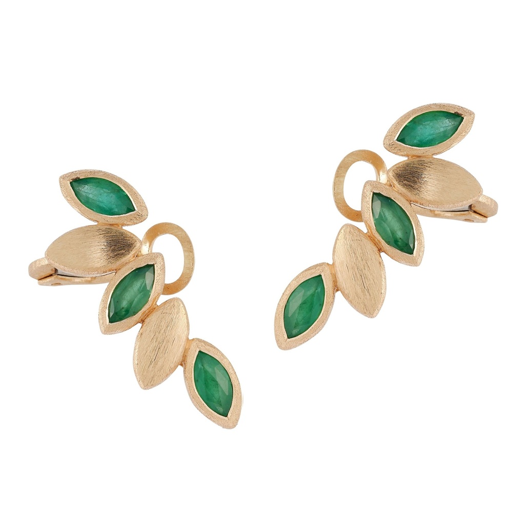 Rose Gold Five Navette Ear Climbers Emerald
