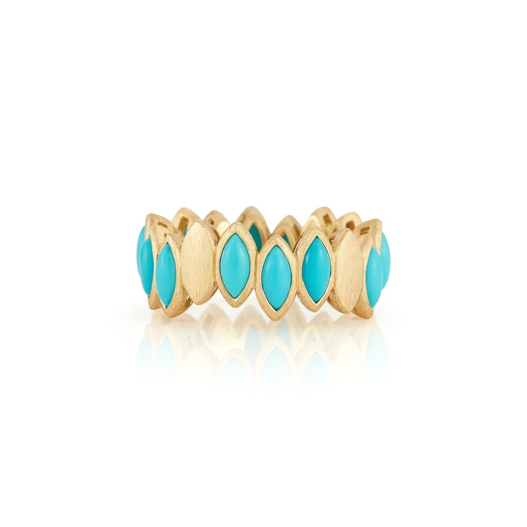 Yellow Gold Navette Ring Turquoise