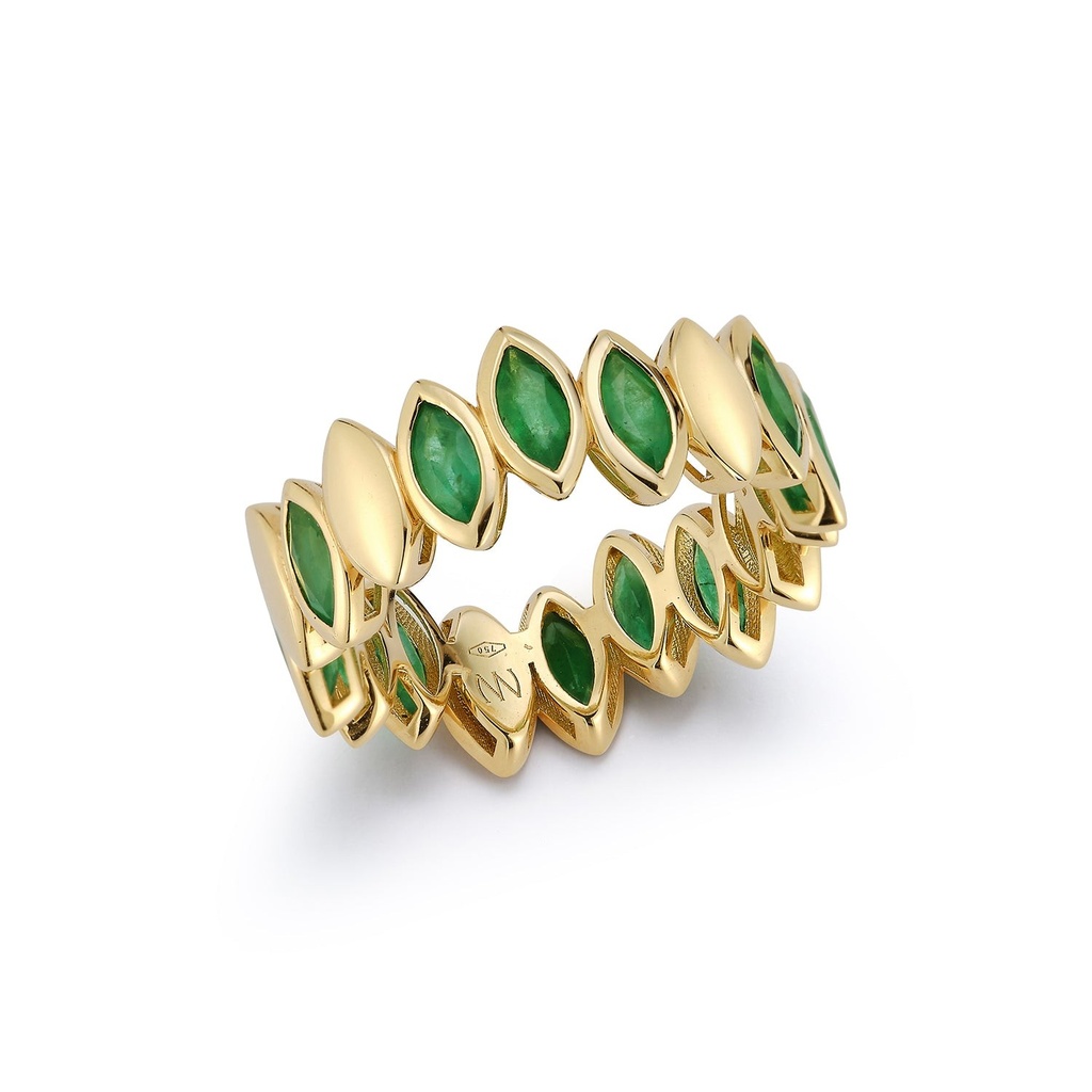 Yellow Gold Navette Ring Emerald