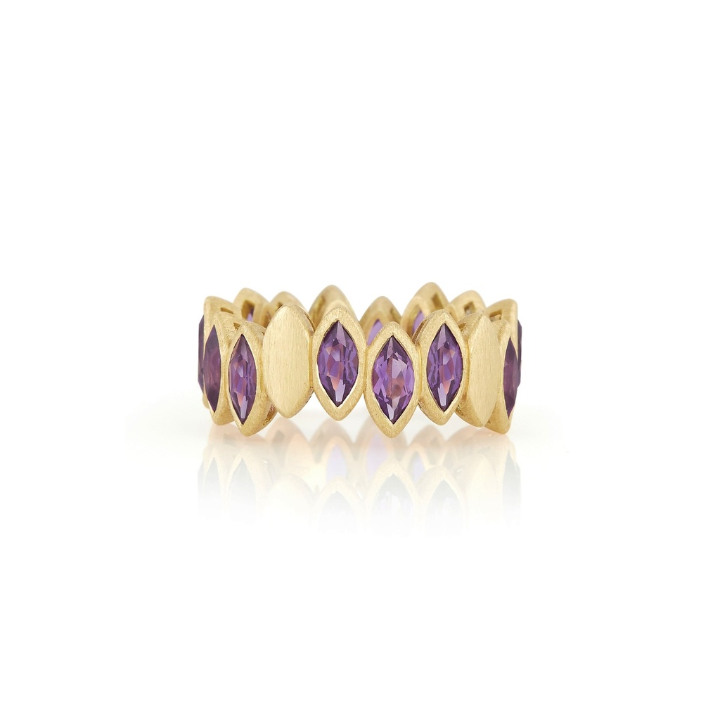 Yellow Gold Navette Ring Amethyst