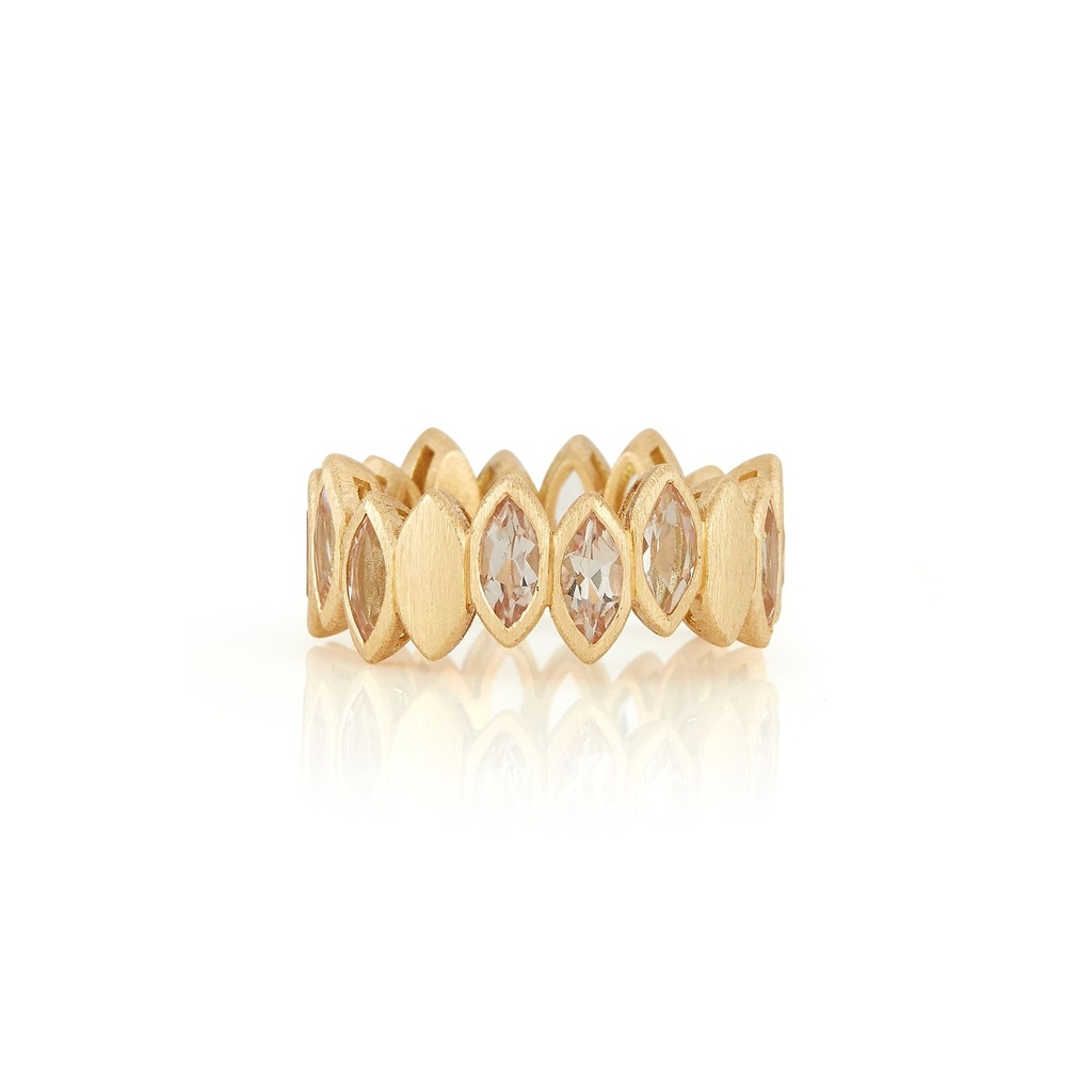 Yellow Gold Navette Ring Pink Sapphire