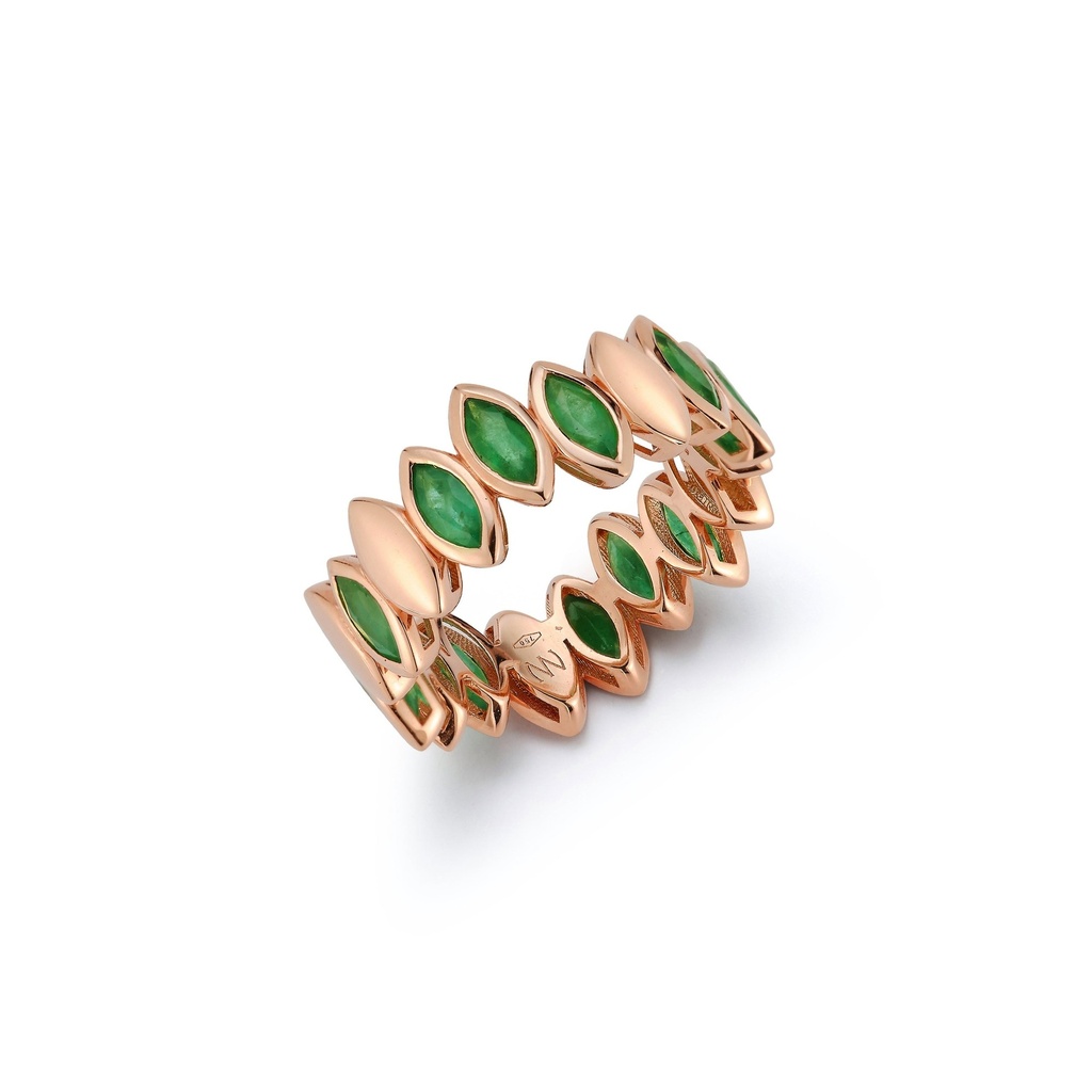 Rose Gold Navette Ring Emerald