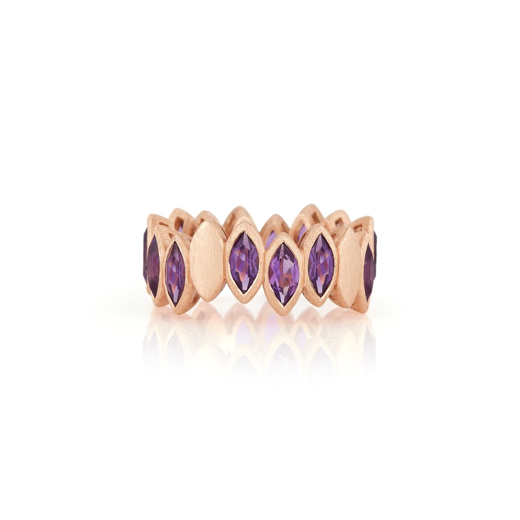 Rose Gold Navette Ring Amethyst