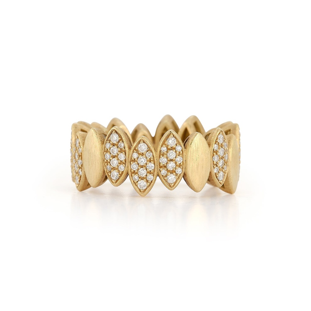 Yellow Gold Navette Ring with White Diamond