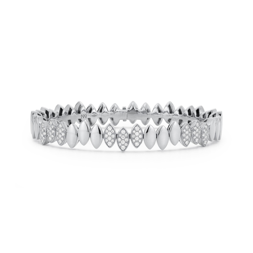 White Gold Navette Collection - Felxible Bangle with White Diamond