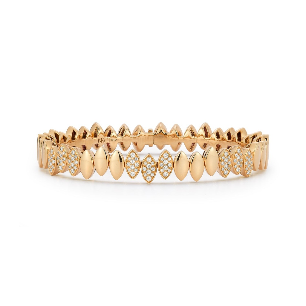 Rose Gold Navette Collection - Felxible Bangle with White Diamond