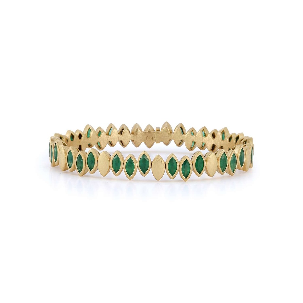 Yellow Gold Flexible Navette Bangle with Emerald