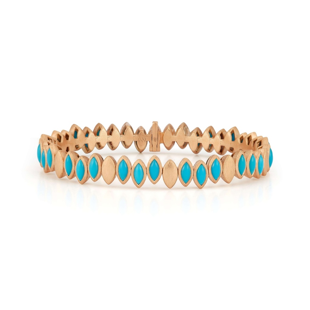 Rose Gold Flexible Navette Bangle with Turquoise