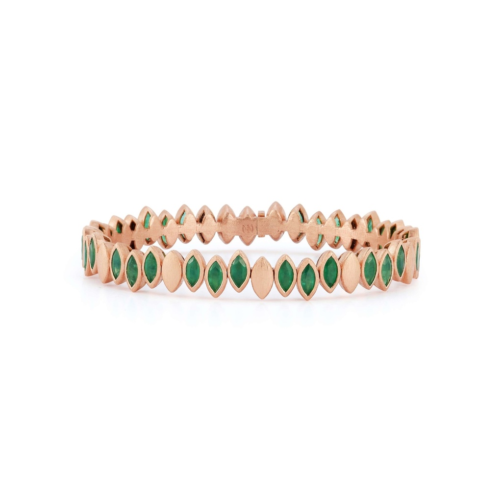 Rose Gold Flexible Navette Bangle with Emerald