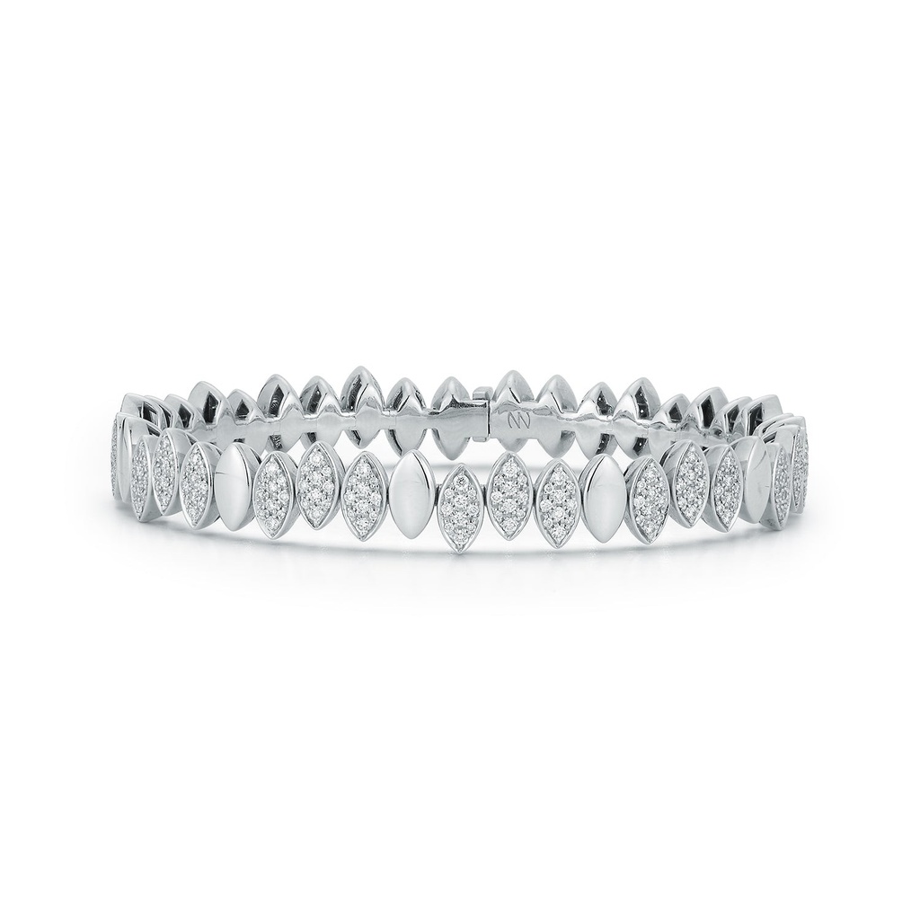White Gold Flexible Navette Bangle with White Diamond
