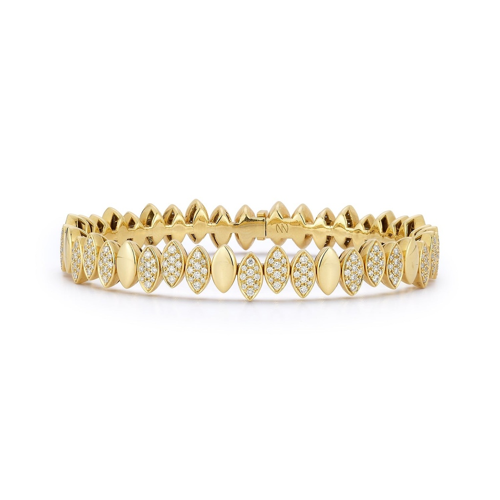 Yellow Gold Flexible Navette Bangle with White Diamond