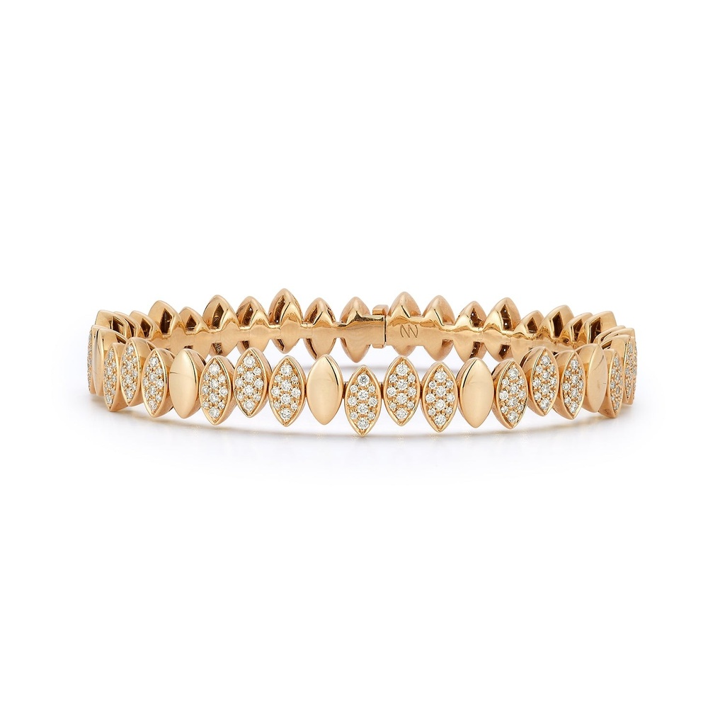 Rose Gold Flexible Navette Bangle with White Diamond