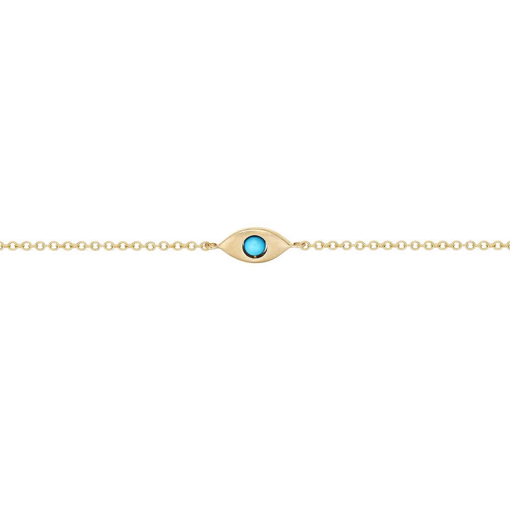 Yellow Gold Plane Single Eye Solid Gold Bracelet Turquoise