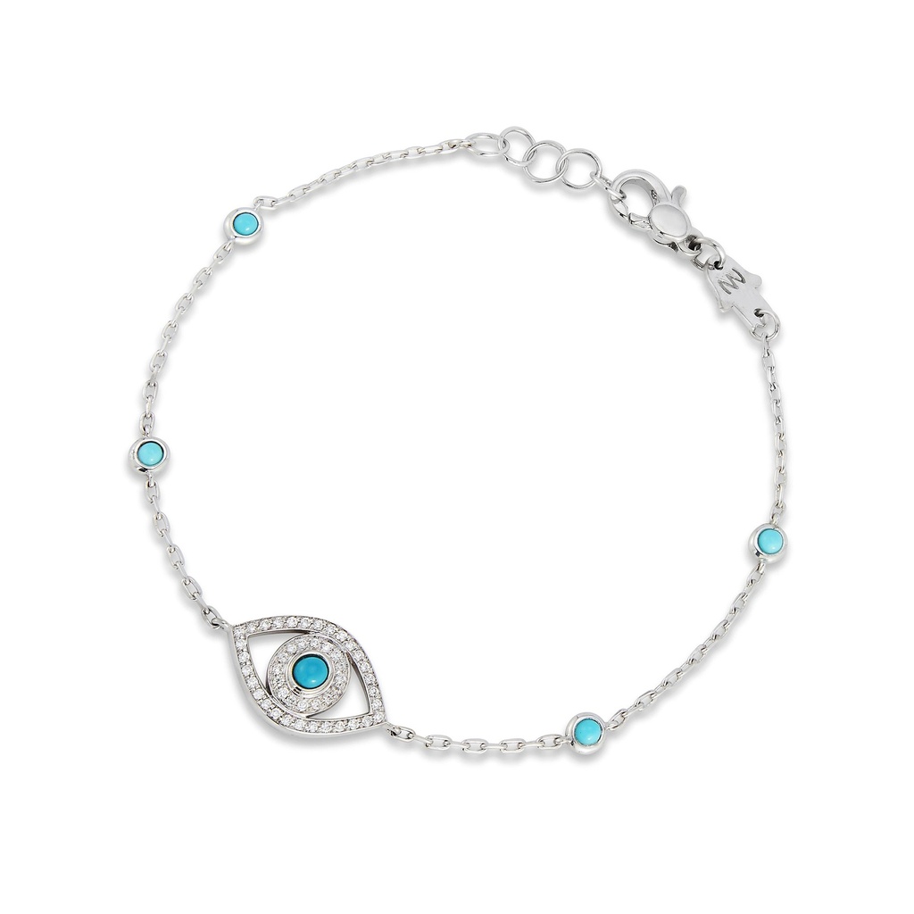 White Gold Mini Eye Bracelet in White Diamonds single chain Turquoise