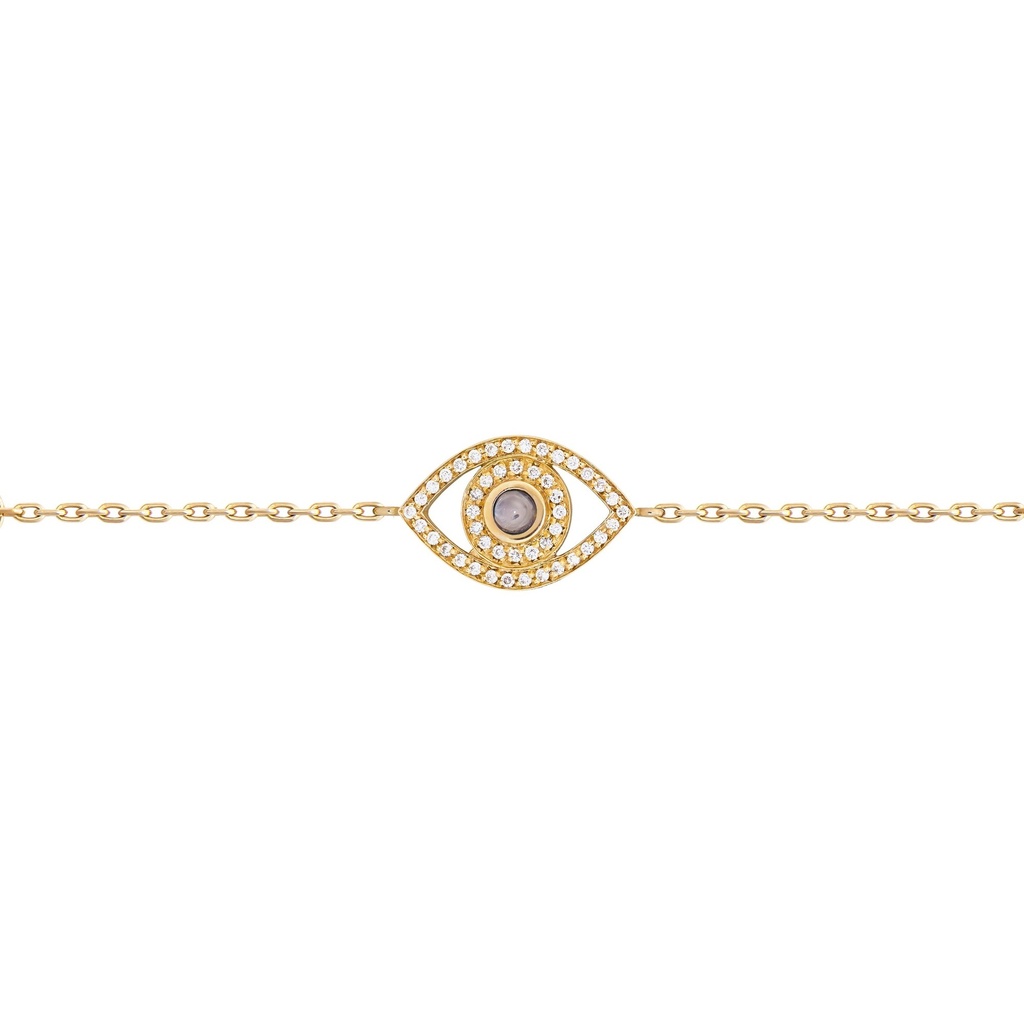 Yellow Gold Mini Eye Bracelet in White Diamonds single chain