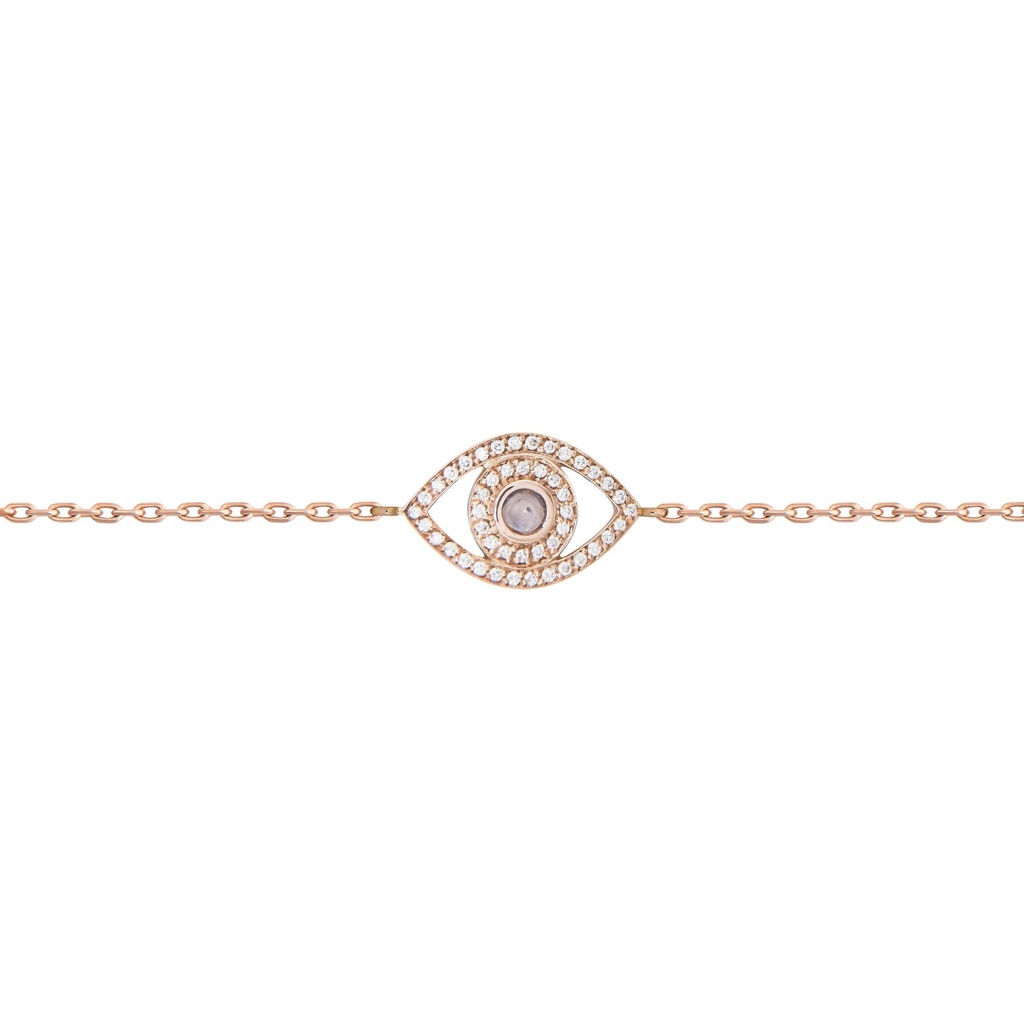 Rose Gold Mini Eye Bracelet in White Diamonds single chain