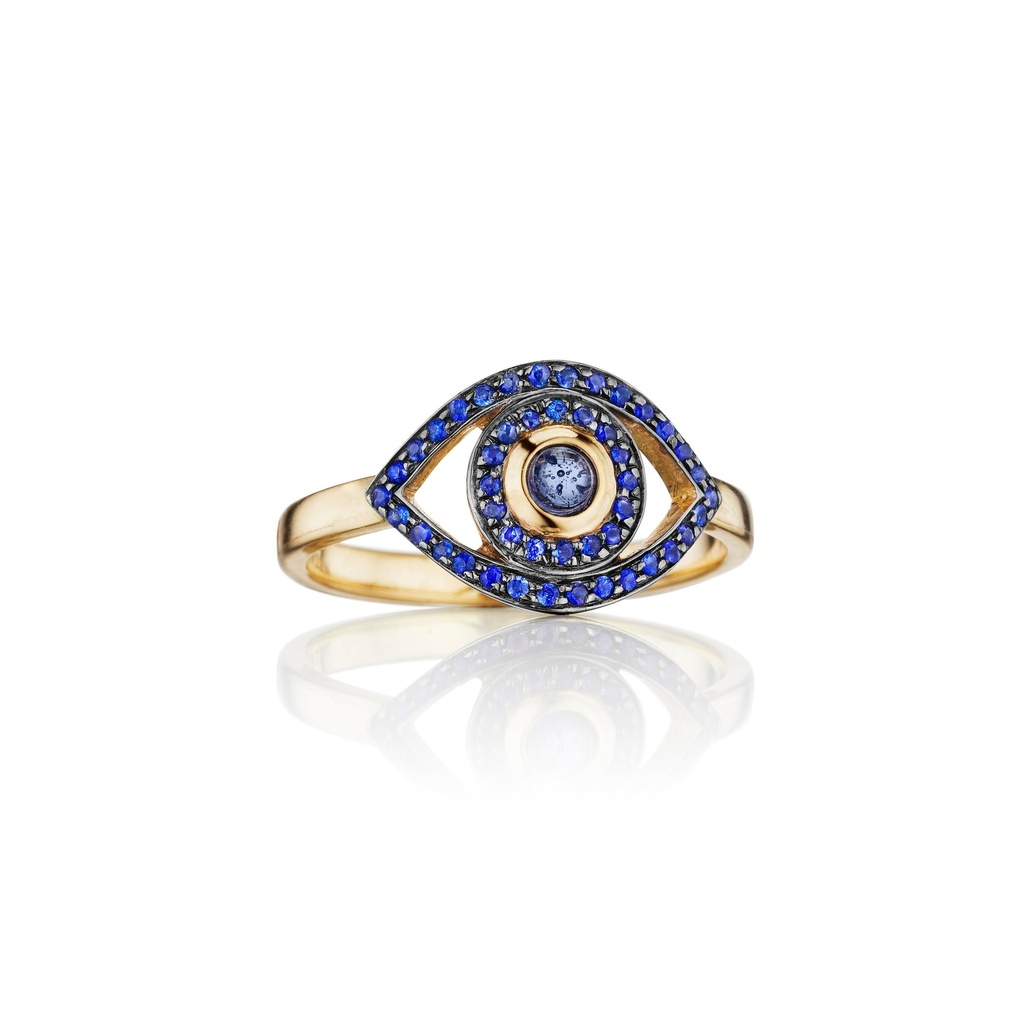 Yellow Gold Mini Eye Ring Blue Sapphire
