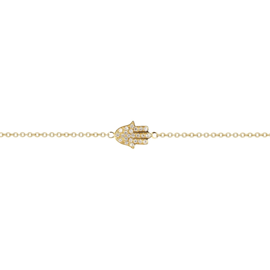 Yellow Gold Hamsa Bracelet on a single chain Small White Diamond