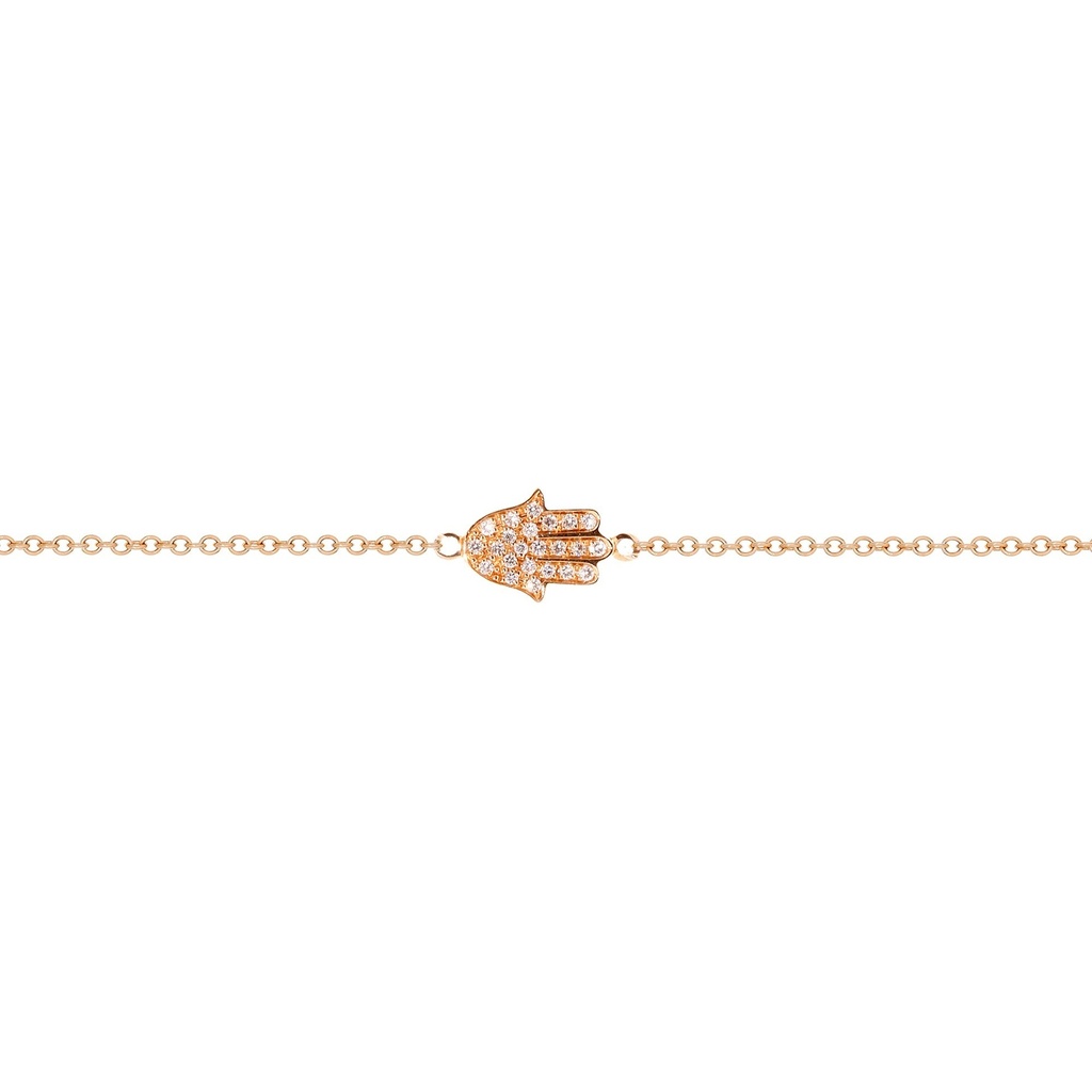 Rose Gold Hamsa Bracelet on a single chain Small White Diamond