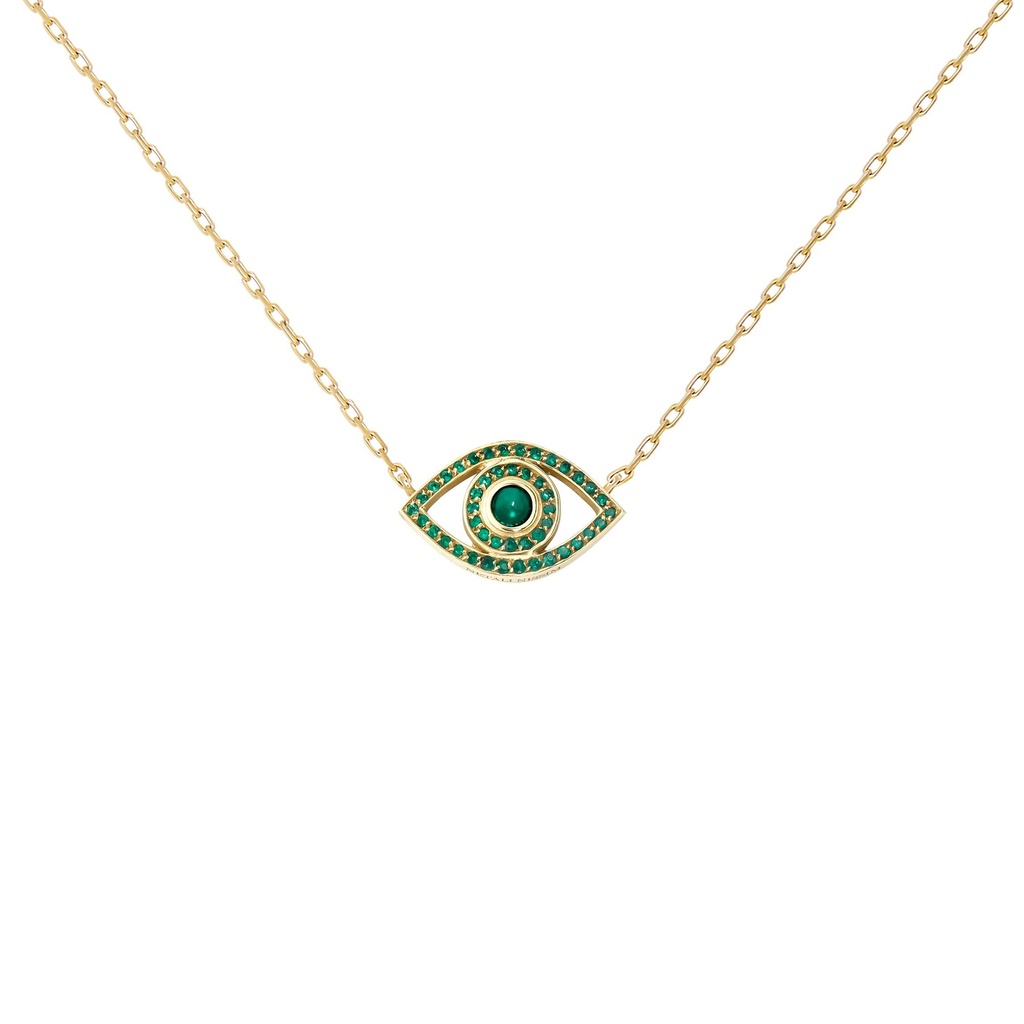 Yellow Gold Mini Eye Necklace Emerald