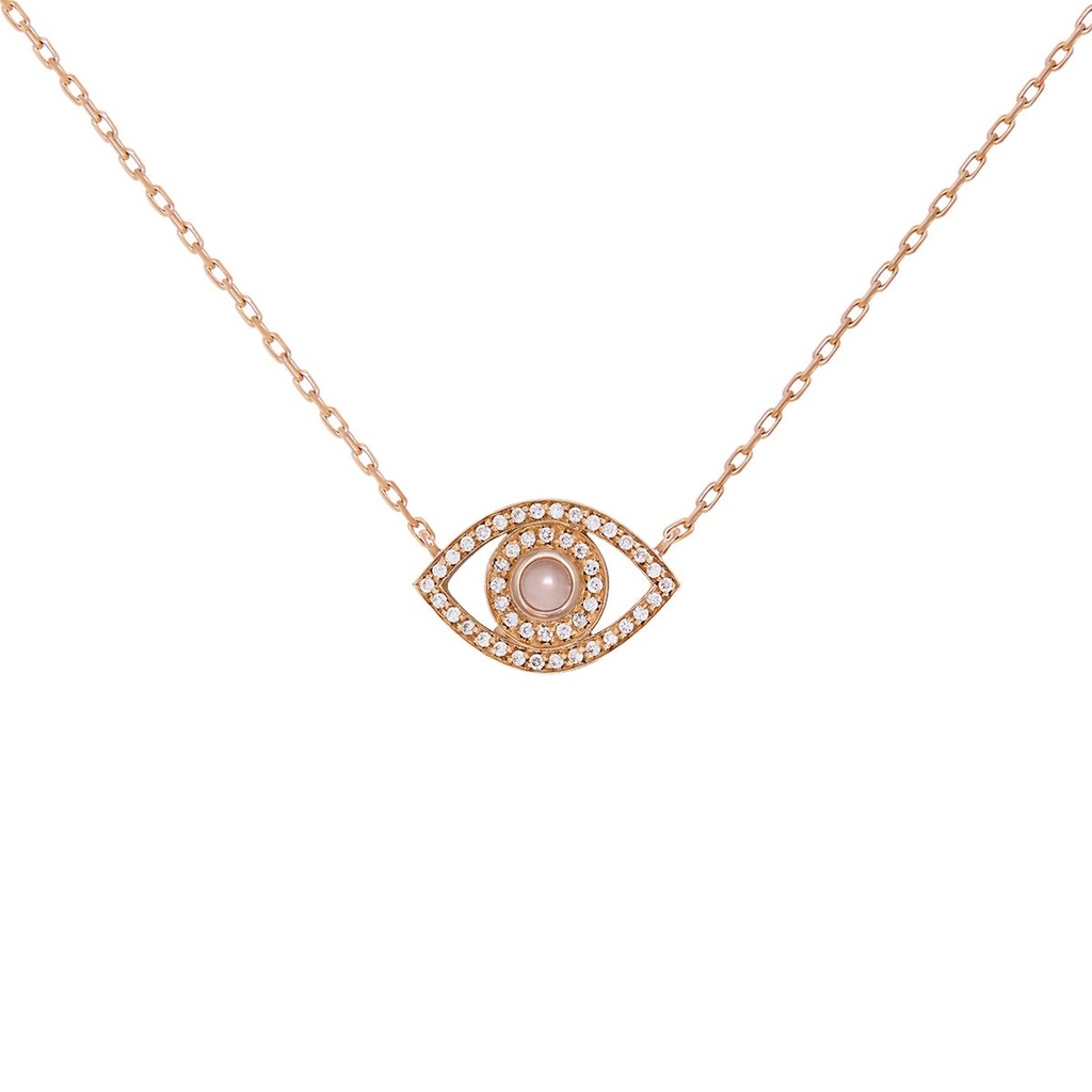 Rose Gold Mini Eye Necklace White Diamond