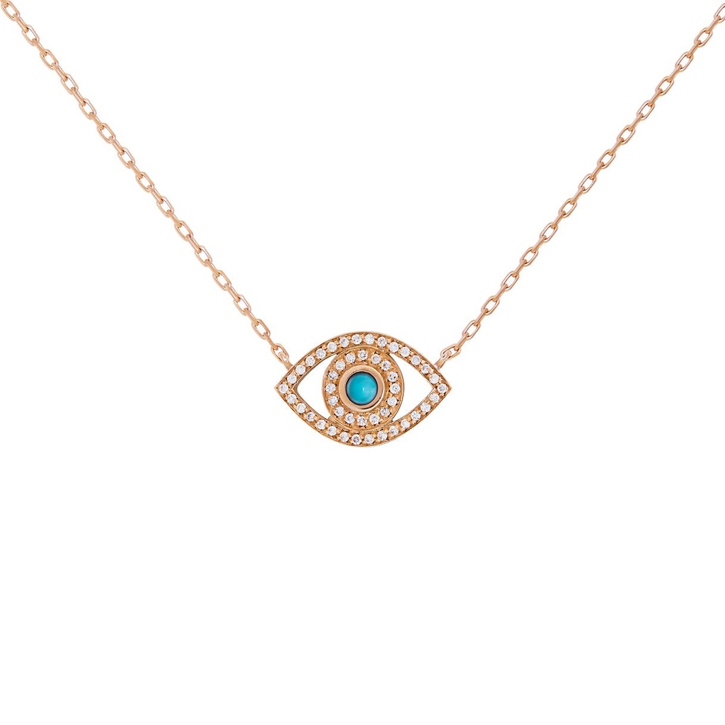 Rose Gold Mini Eye Necklace Turquoise